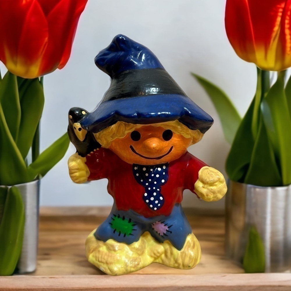 Scarecrow Figure Ceramic Painted Fall Halloween Decor